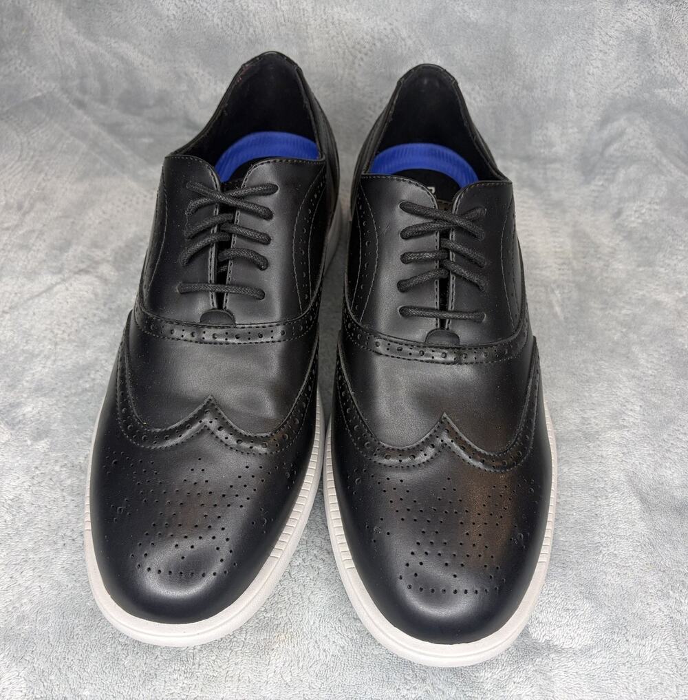 NWOB Kenneth Cole Reaction Mens 9 W Black Leather Wingtip Oxford Sneakers Shoes